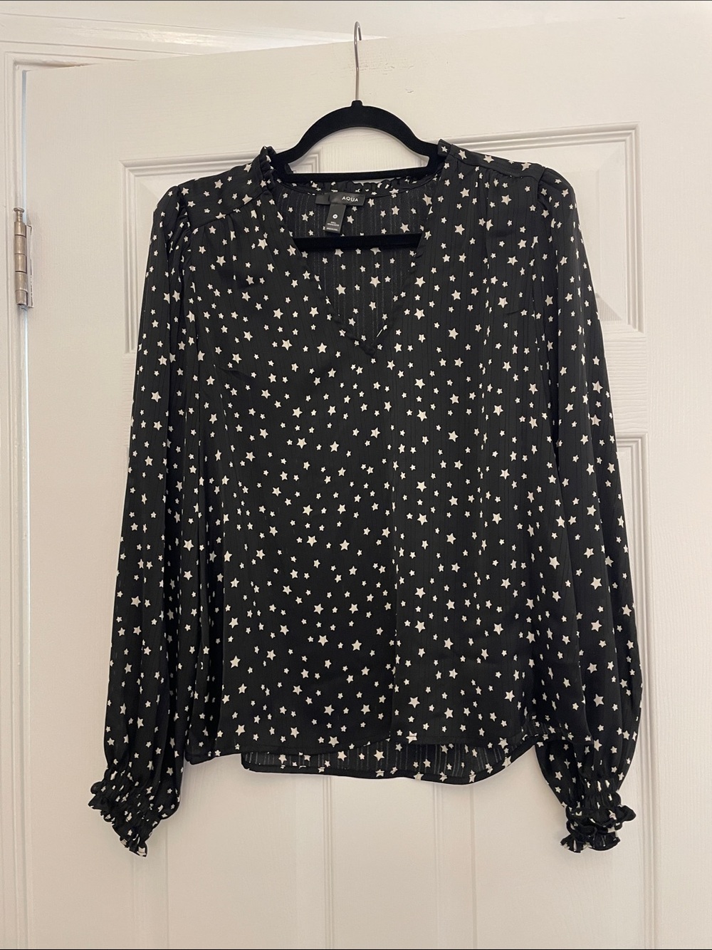 Aqua Black Blouse with White Star Print
